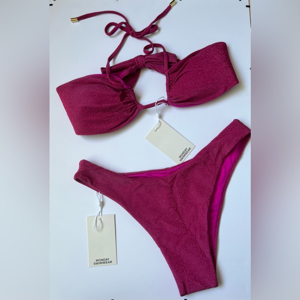 Monday Swimwear Copacabana Top and Byron Bottoms, Fuchsia Berry Shimmer